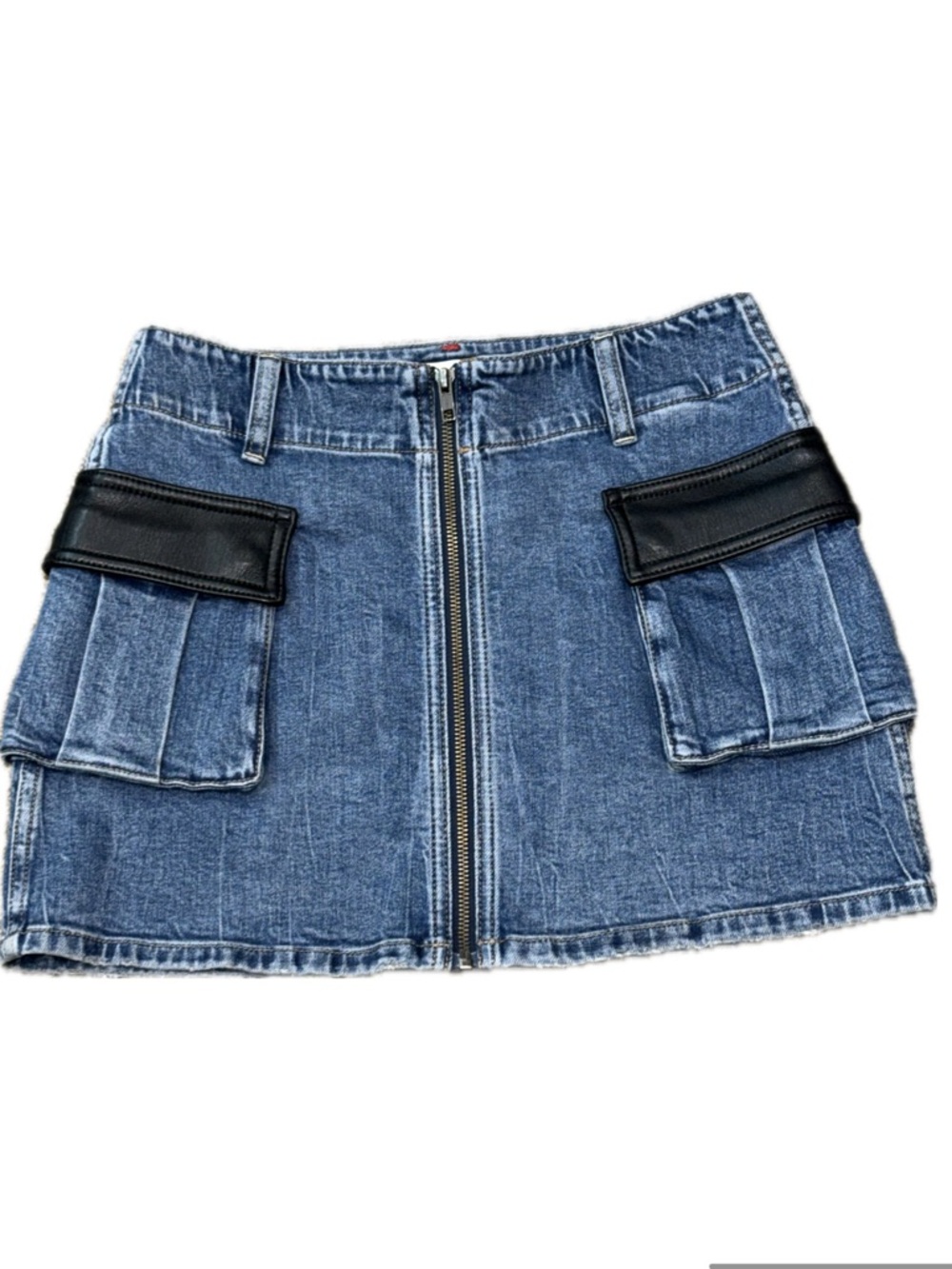 ALICE + OLIVIA Rahmi Denim Cargo Mini Skirt Y2K Luxe Vegan Leather Women's Sz 25
